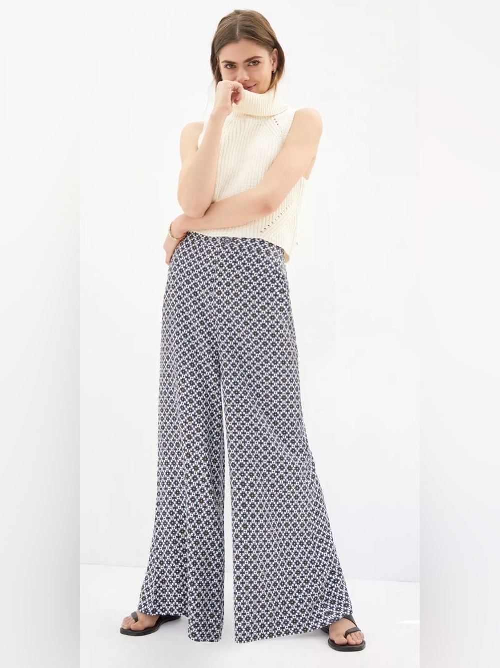 Anthropologie Maeve Callan Wide-Leg Pants geometric print boho size US 14